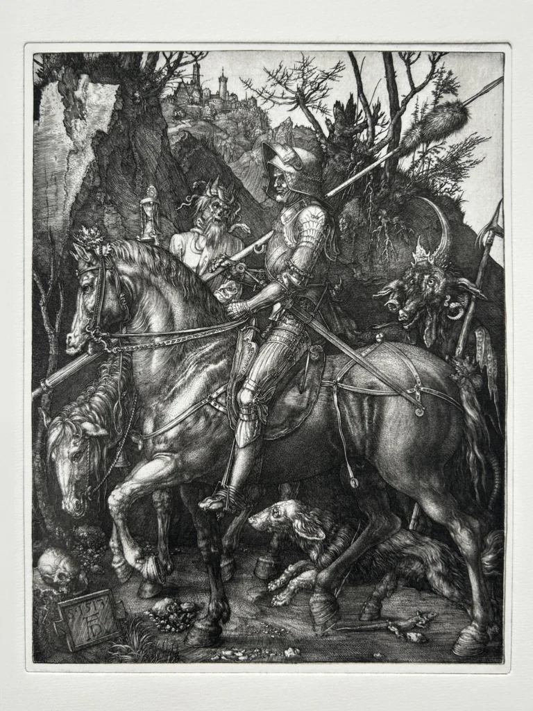 Photogravure print of Dürer’s Knight, Death, and the Devil from the sample plate