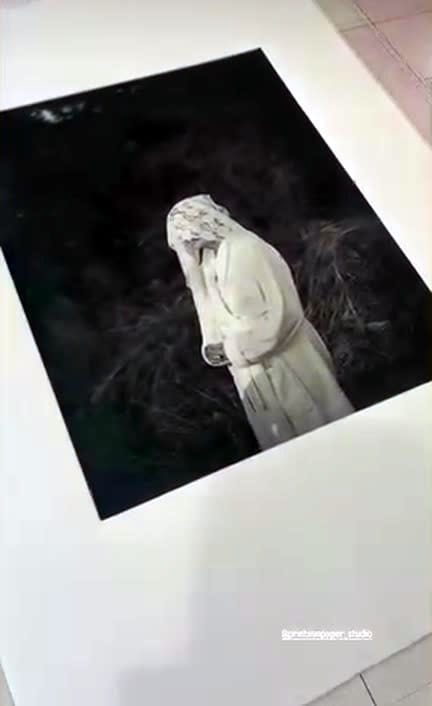 Photogravure of a veiled figure in a dark landscape by @_cammcleod_, printed at a Prints on Paper Studio workshop