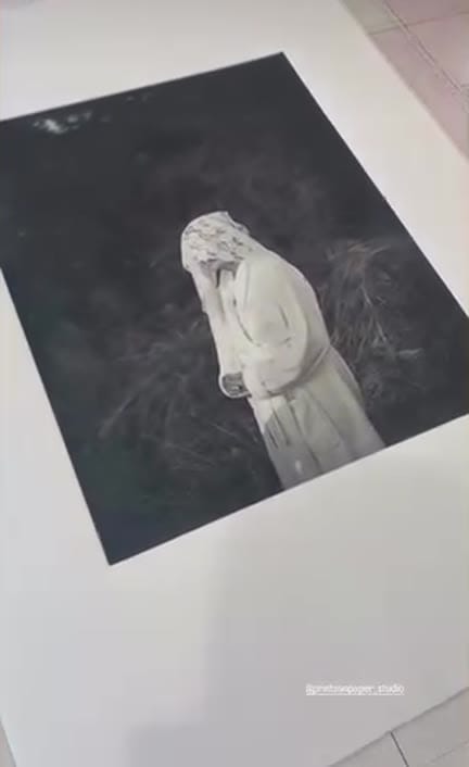 Photogravure of a veiled figure in a dark landscape by @_cammcleod_, printed at a Prints on Paper Studio workshop